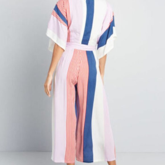 Collectif x Modcloth Keiko Sunset Stripes cropped Jumpsuit XS UK8 US4 NWOT - Picture 4 of 12